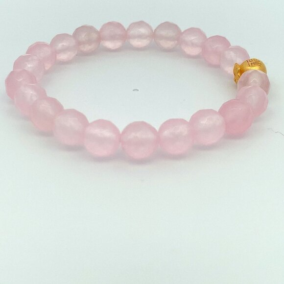 24K Gold Money Bag Lucky Charm Bracelet Gemstones Rose Quartz Faceted - Picture 6 of 8